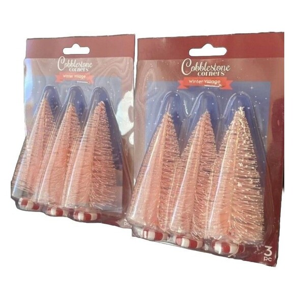Cobblestone Corners Miniatures Trees Pink Candy Cane Tree Snow 6 Piece Set - Picture 2 of 6
